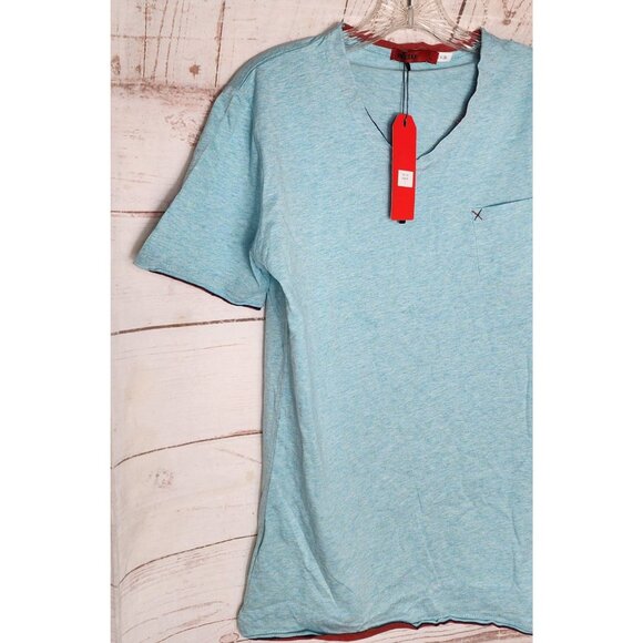 Vassari Los Angeles Aqua Short Sleeve Shirt, Size Large, Designer Cotton/Spandex - Picture 4 of 11